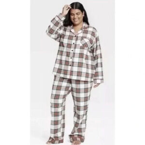 Women's 2X XXL WonderShop 2 Pc Soft Flannel Set Cream Tartan Plaid CHRISTMAS